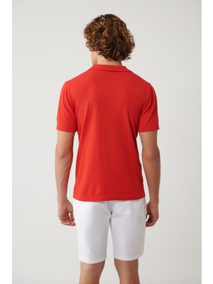 Avva Erkek Mercan Apaj Yaka Dokulu Triko Regular Fit T-Shirt A41Y5066