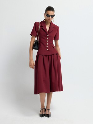 Adl Pileli Midi Etek Bordo 12742610008