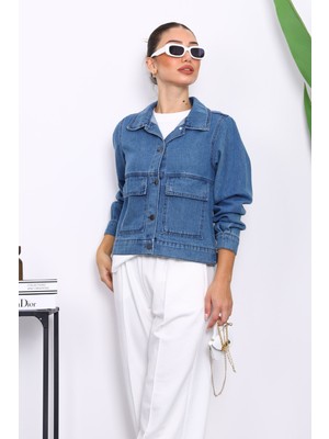 İmaj Butik Mavi Cepli Kot Ceket