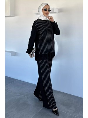 Julude Taş Işlemeli Tesettür Tunik Bel Lastikli Pantolon Ikili Takım P-00018982