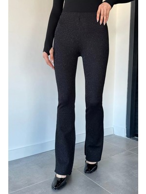 Gülseli Kadın Bel Lastikli Yüksek Bel Işıltılı Ispanyol Paça Pantolon P-00018984