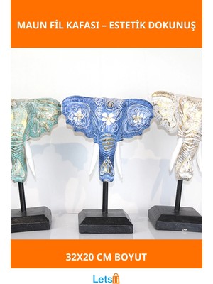 Letsii El Yapımı Maun Ağacı Fil Kafası Dekoratif 32X20 cm