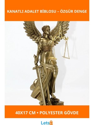 Letsii Polyester Kanatlı Adalet Biblosu 40X17 cm Ofis ve Ev Dekorasyonu