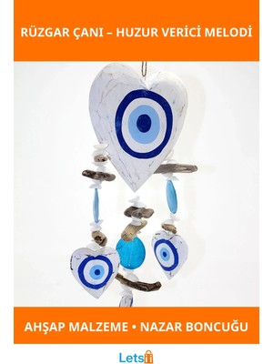 Letsii Ahşap Kalpli Nazar Boncuğu Detaylı Rüzgar Çanı No:3