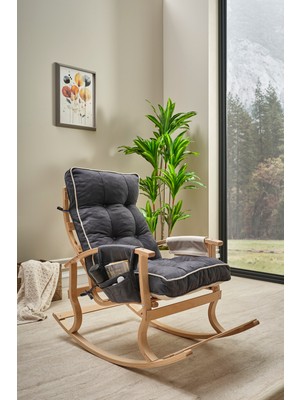 Özmob Relax  Lüx  Ahşap Çift Minderli Çift Cepli Sallanan Sandalye Çift Taraflı Sallanan Koltuk Tv Koltuğu