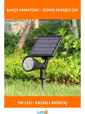 Letsii Güneş Enerjili 7W Kazıklı Bahçe Aydınlatma Armatürü