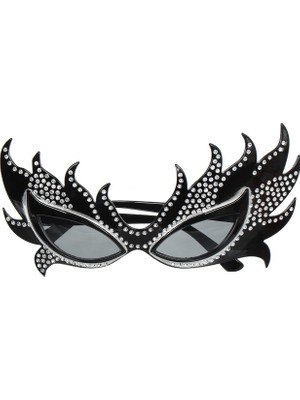 Bsre Taşlı Siyah Alev Parti Gözlüğü