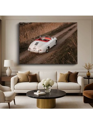 Porsche 356 Speedster Beyaz Kanvas Tablo Klasik Açık Spor Otomobil Tablo