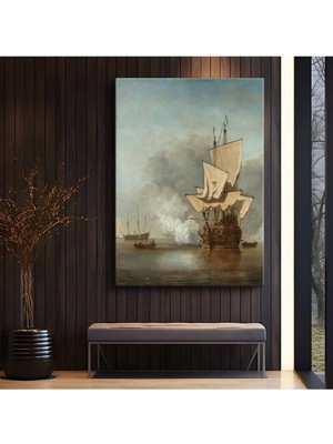 Willem Van De Velde Denizde Yelkenli Gemiler Kanvas Tablo Duvar Tablosu Dekoratif Ressam Tablosu