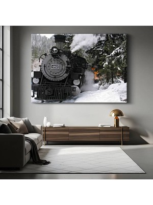 Gülsen Art Buharlı Lokomotif 482 Karlı Kanvas Tablo Dağlar Nostaljik Tren Tablo