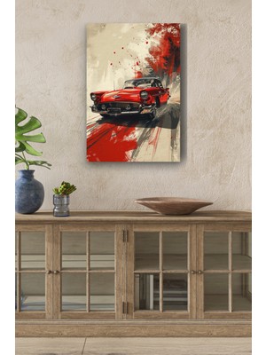 Sanatsal Çizim Klasik Araba Yağlı Boya Görünümlü Hd Dijital Baskı Dikey Kanvas Tablo 51
