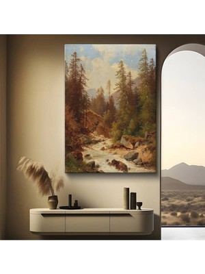 C. Hoppe Dağ Deresi Su Manzarası Kanvas Tablo Duvar Tablosu Dekoratif Ressam Tablosu