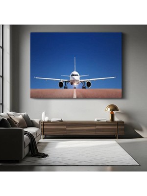 Yolcu Uçağı Pist Kalkışa Kanvas Tablo Hazır Havayolu Ticari Tablo