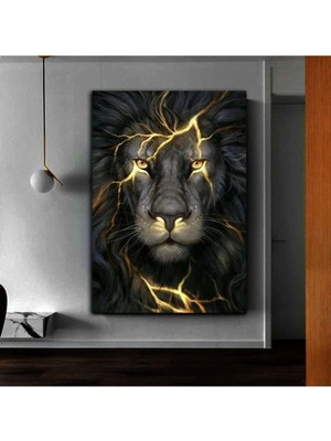 Aslan Hd Dijital Baskı Dikey Kanvas Tablo Premium Kalite Oturma Odası Ofis Salon Dekor