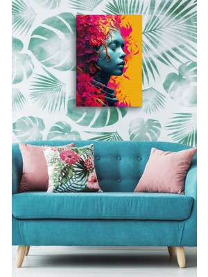Gülsen Art Saçları Boya Detaylı Kadın Yağlı Boya Görünümlü Hd Dijital Baskı Dikey Kanvas TABLO55