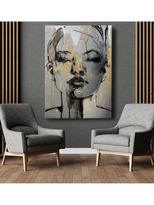 Dekor Ofisi Soyut Karakalem Kadın Modern Dekoratif Hd Dijital Baskı Dikey Dekoratif Kanvas Tablo