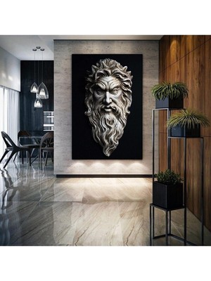 Gülsen Art Zeus Şimşek Tanrısı Heykel Modern Sanat Yunan Mitolojisi Mermer Hd Baskı Dikey Kanvas Tablo