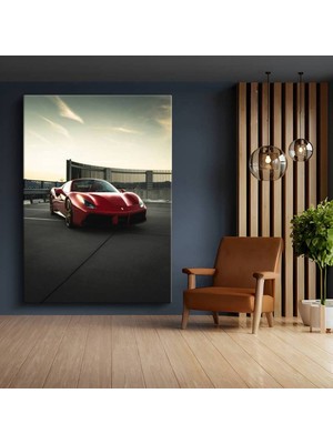 Gülsen Art Ferrari 488 Kırmızı Süper Araba Kanvas Tablo Italyan Spor Otomobil Maranello Tablo