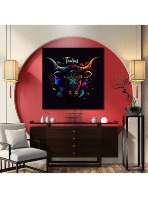 Dekoratif Kare Kanvas Astroloji ve Burç Tablosu Boğa Burcu