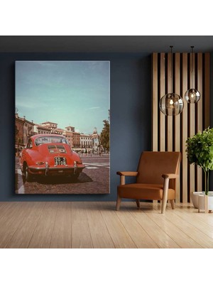 Porsche 356 Italyan Meydanı Kanvas Tablo Kırmızı Klasik Spor Otomobil Tablo