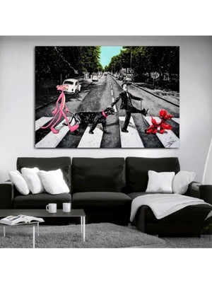 Gülsen Art Pink Panther & Charli Cp Hd Dijital Baskı Yatay Kanvas Tablo Oturma Odası Ofis Işyeri Dekoru