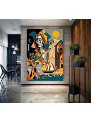 Tasarım Renkli 3 Boyut Görünümlü Cubist Illüstrasyon Hd Hd Dijital Baskı Dikey Kanvas Tablo