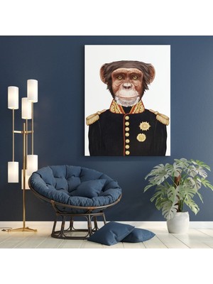Hd Baskı Dikey Kanvas Tablo General Kıyafetli Maymun Hayvan Temalı 157