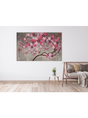 Gülsen Art Mor Çiçekli Ağaç Tek Parça Cotton Canvas Tablo Hd Dijital Baskı Yatay Kanvas Tablo