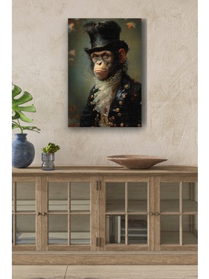 Gülsen Art Modernist Nostalji Detaylı Maymun Portre Yağlı Boya Görünümlü Hd Dijital Baskı Dikey Kanvas Tablo 5