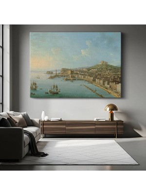 Antonio Joli Napoli Körfezi Deniz Manzarası Kanvas Tablo Duvar Tablosu Dekoratif Ressam Tablosu