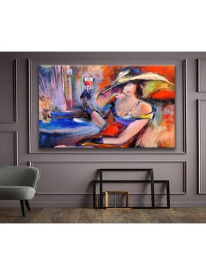 Gülsen Art Soyut Tasarım Kadeh ile Bekleyiş Hd Dijital Baskı Yatay Kanvas Tablo Oturma Odası Ofis Dekoru