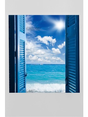 Gülsen Art Denize Açılan Mavi Kapı Hd Kalite Hd Baskı Kanvas Tablo Hd Dijital Baskı Dikey Kanvas Tablo 5312