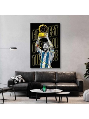 Lionel Messi Goat Greatest Of All Time Ballon Dor Hd Baskı Dikey Kanvas Tablo