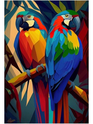 Gülsen Art Renklı Papağan Hd Baskı Dikey Kanvas Tablo Cafe Işyeri Oturma Alanı Dekor