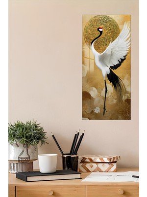 KutuTR Altın Turna Kuşu Temalı Temperli Cam Dik Tablo 30X60 cm Ebadında Uv Baskı - DCT053