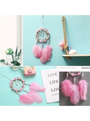 MCM Group El Yapımı Kuş Tüyü ve LED Işıklı Dekoratif Asma Düş Rüya Kapanı