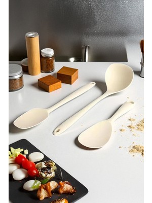 iselahome Cresta Silikon 3 Parça Isıya Dayanıklı Krem Yemek Servis ve Hazırlık Seti