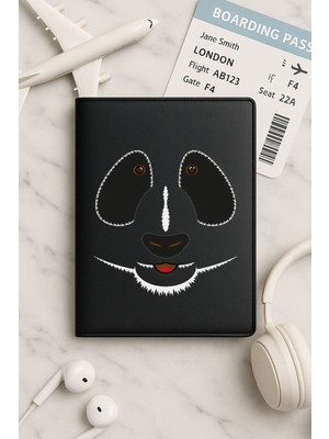 Nurdic Tüm Ülke Pasaportları Için Siyah Vinleks Deri Pasaport Kılıfı Kabı Tatlı Panda