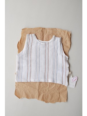 Oh la la Koala For Little Ones Kahve-Indigo Çizgili Müslin Atlet