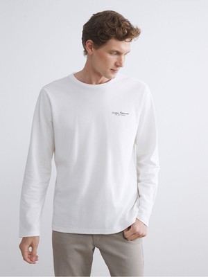 LC Waikiki Yeni Sezon Bisiklet Yaka Uzun Kollu Baskılı Penye Erkek TIŞÖRT_8684686303246