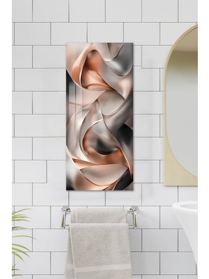 KutuTR Temperli Cam Dik Tablo 30X60 cm Ebadında Hd Uv Baskı – Bronz ve Gri Soyut Desen - DCT010