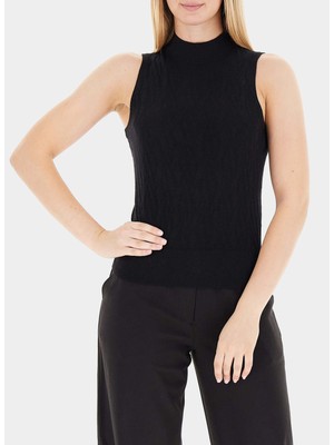 Armani Exchange Dik Yaka Standart Düz Siyah Kazak Kadın XW001318