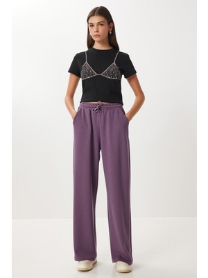 Happiness İstanbul Geniş Paça Modal Eşofman Altı LUB0070 Açık Mor