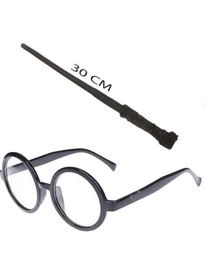 Mena Rise Harry Potter Asası 30 cm ve Siyah Çerçeveli Harry Potter Gözlüğü Seti - Lisinya