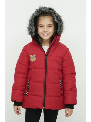 Modanino Kız Çocuk Peluş Astarlı - Fermuar Kapatmalı-Kürklü Kapüşonlu Mont 12357