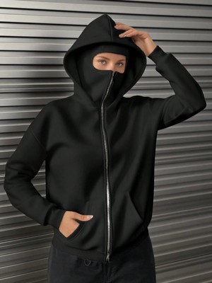 General Nutrition Unisex Maskeli Ninja Hırka 3 Iplik Oversize