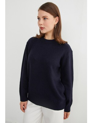 FullaModa Basic Bisiklet Yaka Salaş Triko Kazak