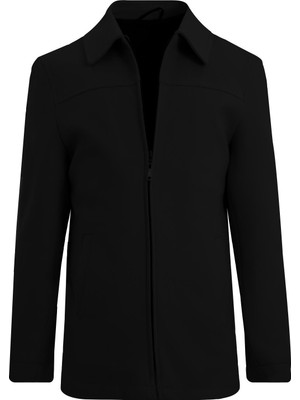 Uki Siyah Kaşe Mont Erkek Gömlek Yaka Klasik Kesim Orta Kalınlık Günlük Stil L Beden