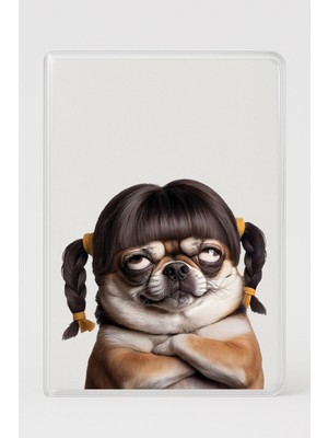 Nurdic Şeffaf Pasaport Kılıfı Kalın Mikron Kart Bölmeli Desenli Pasaport Kabı - Çirkin Pug