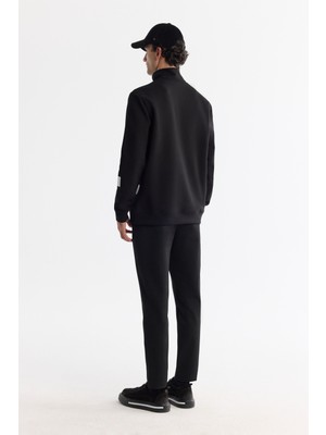 Avva Erkek Siyah Dik Yaka Pamuklu Baskılı Elastan Regular Fit Sweatshirt A42Y1202